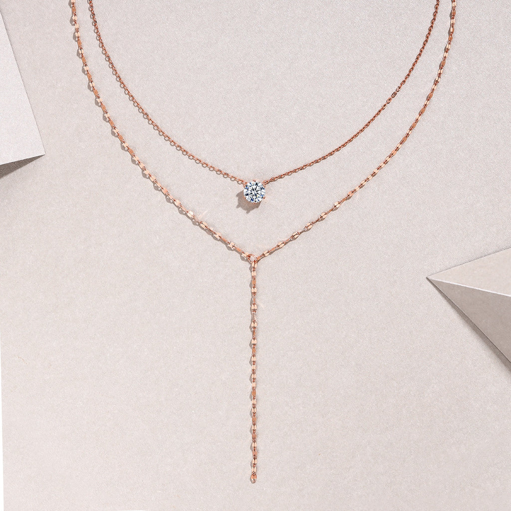 Blush 1 Carat Moissanite Layered Lariat Necklace in Rose Gold-Tone Sterling Silver