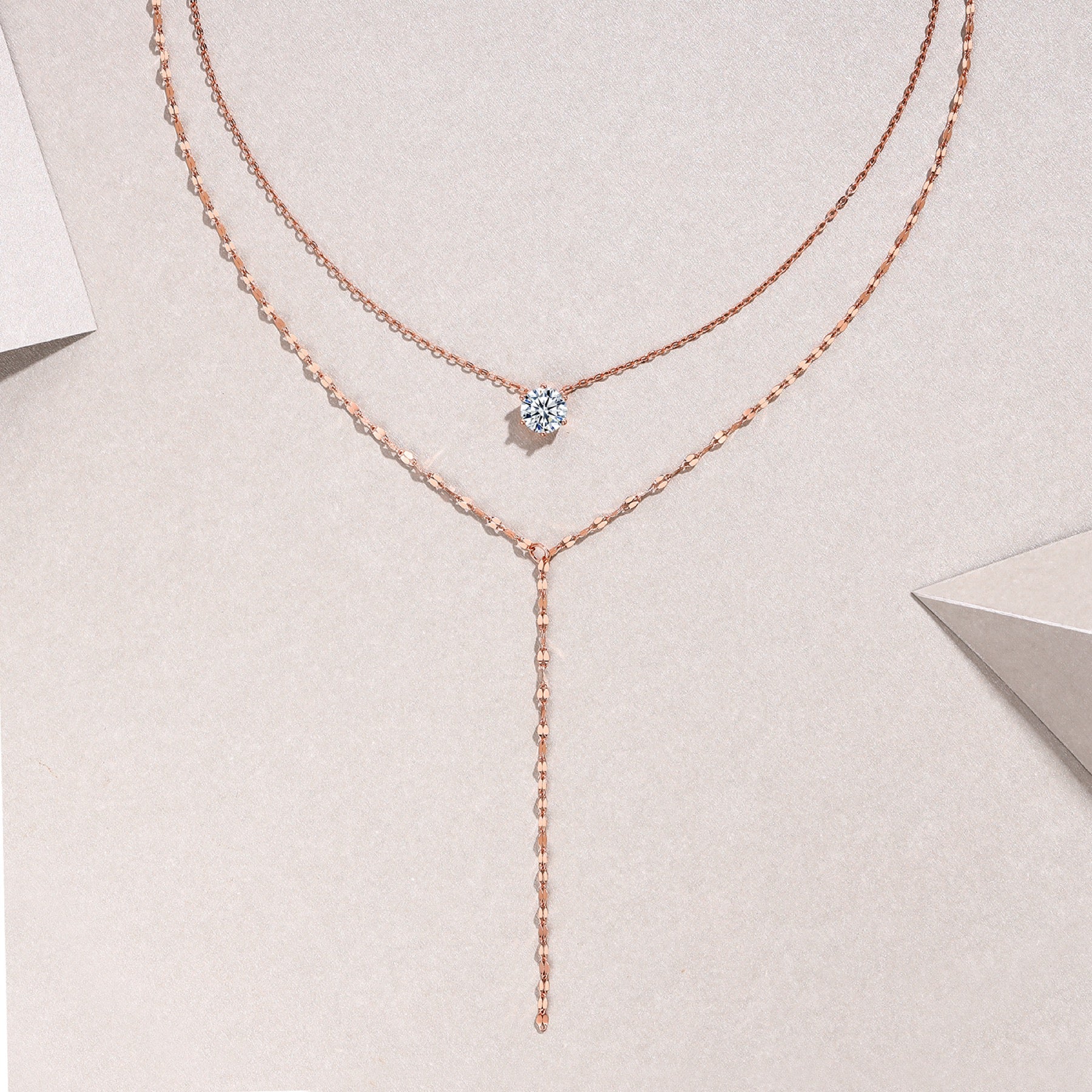 Blush 1 Carat Moissanite Layered Lariat Necklace in Rose Gold-Tone Sterling Silver