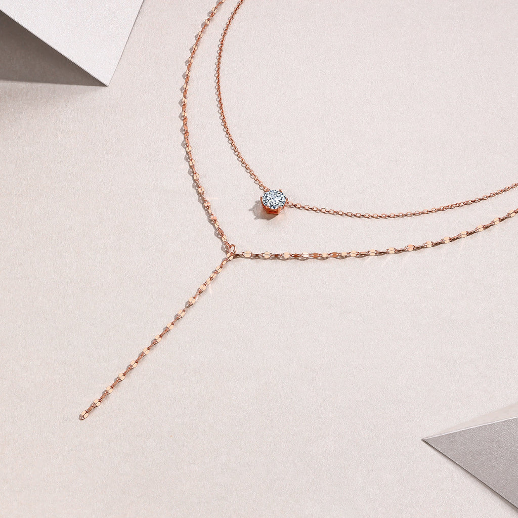 Blush 1 Carat Moissanite Layered Lariat Necklace in Rose Gold-Tone Sterling Silver