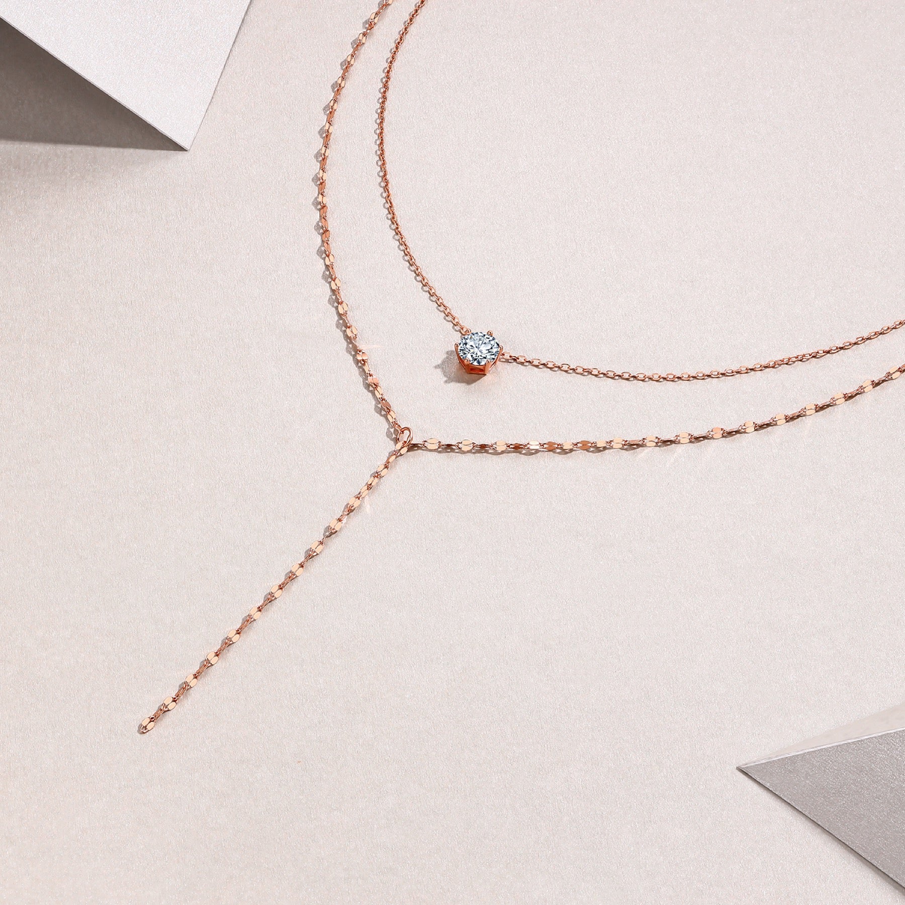 Blush 1 Carat Moissanite Layered Lariat Necklace in Rose Gold-Tone Sterling Silver