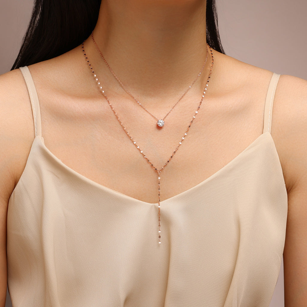 Blush 1 Carat Moissanite Layered Lariat Necklace in Rose Gold-Tone Sterling Silver