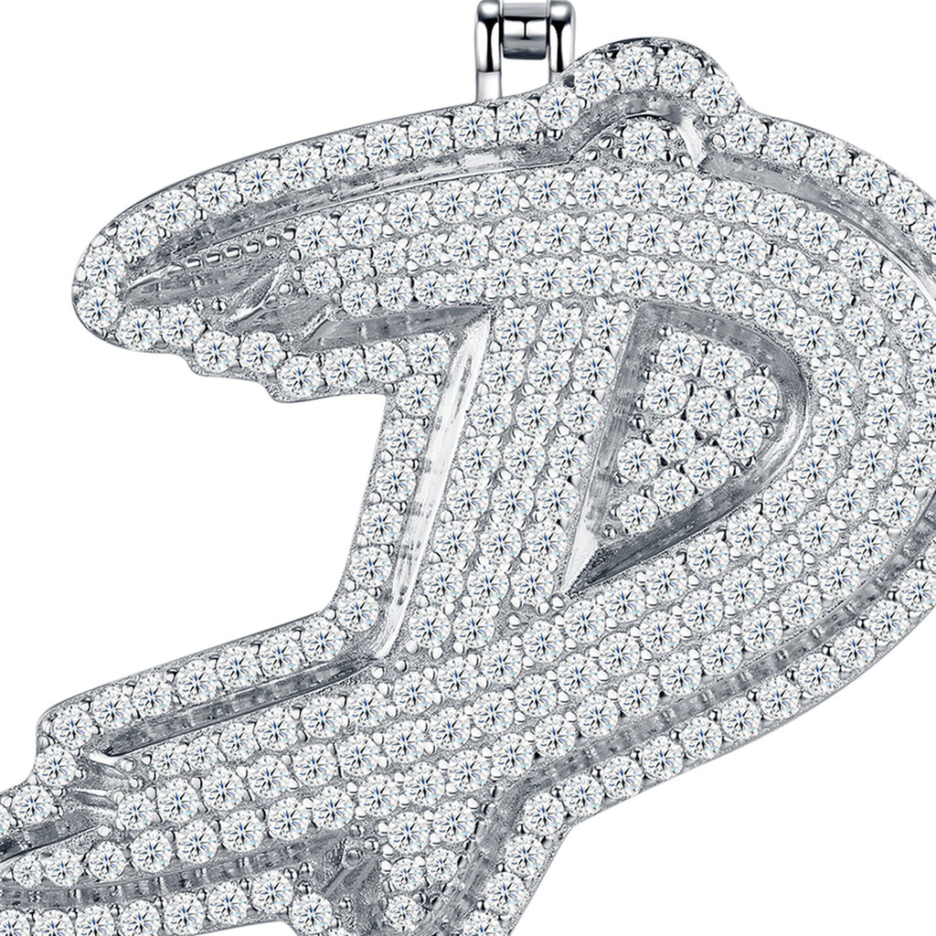 Initial D Moissanite Iced Bubble Pendant Necklace in Sterling Silver — detail