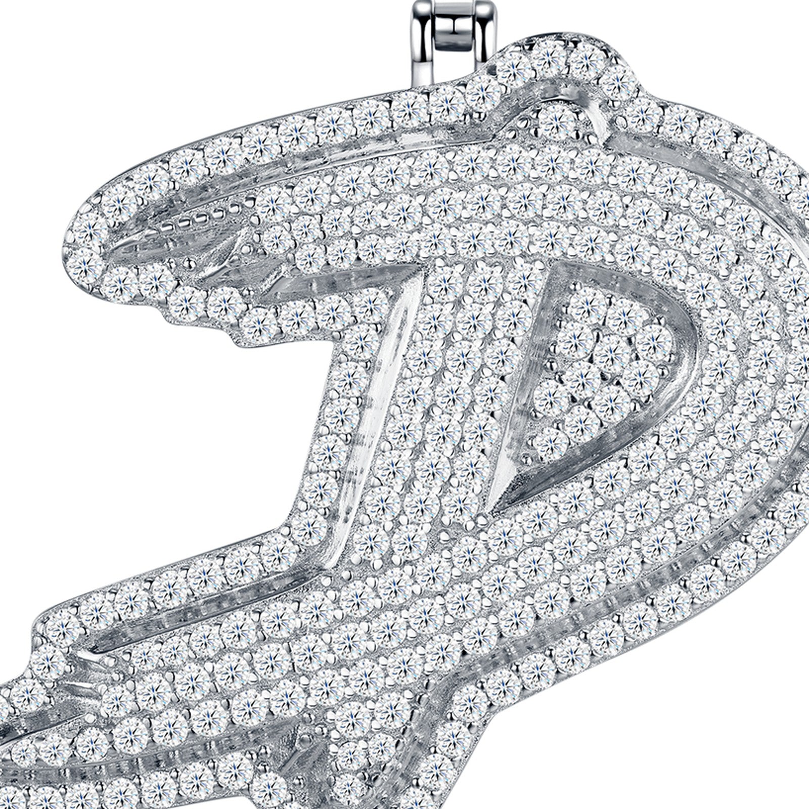 Initial D Moissanite Iced Bubble Pendant Necklace in Sterling Silver — detail