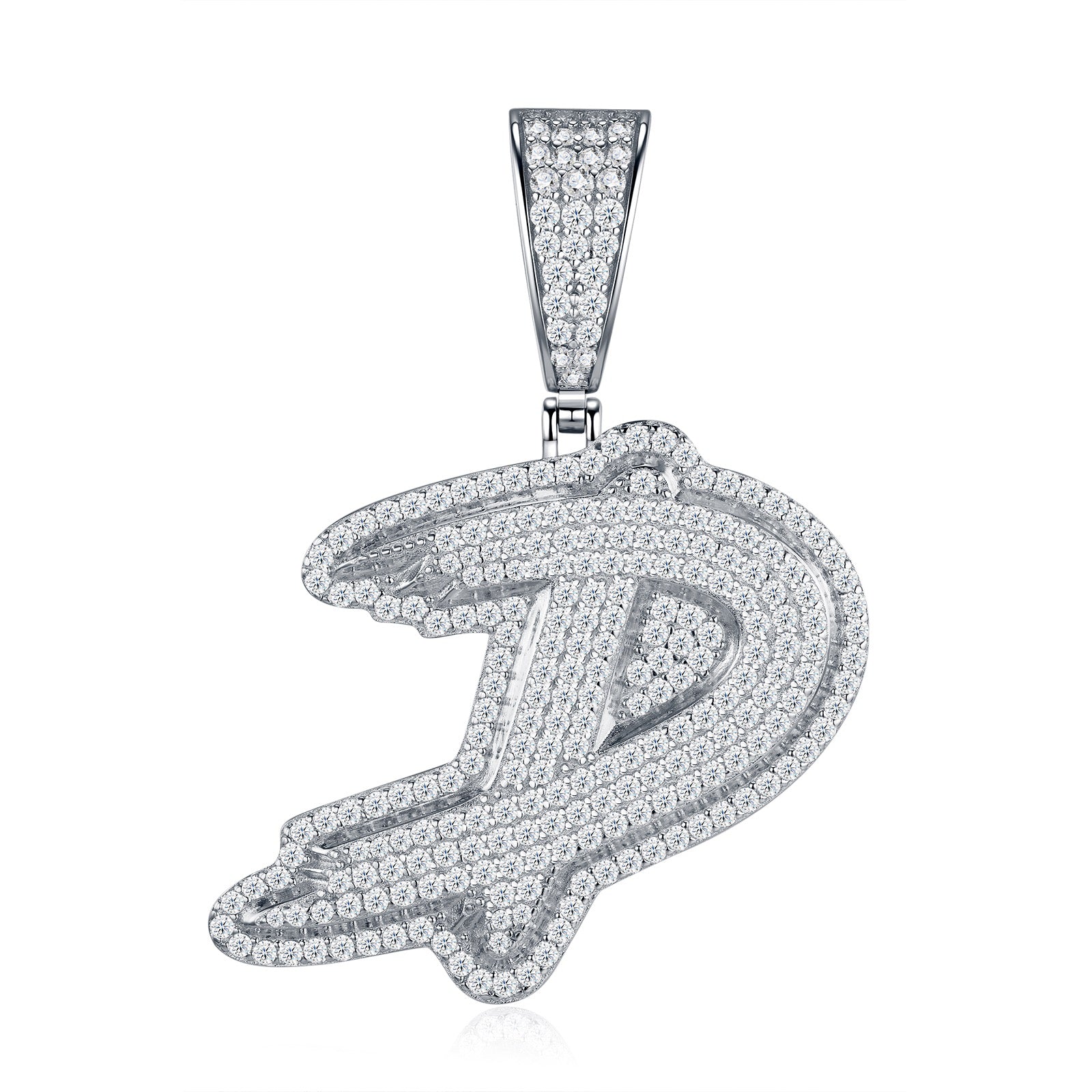 Initial D Moissanite Iced Bubble Pendant Necklace in Sterling Silver