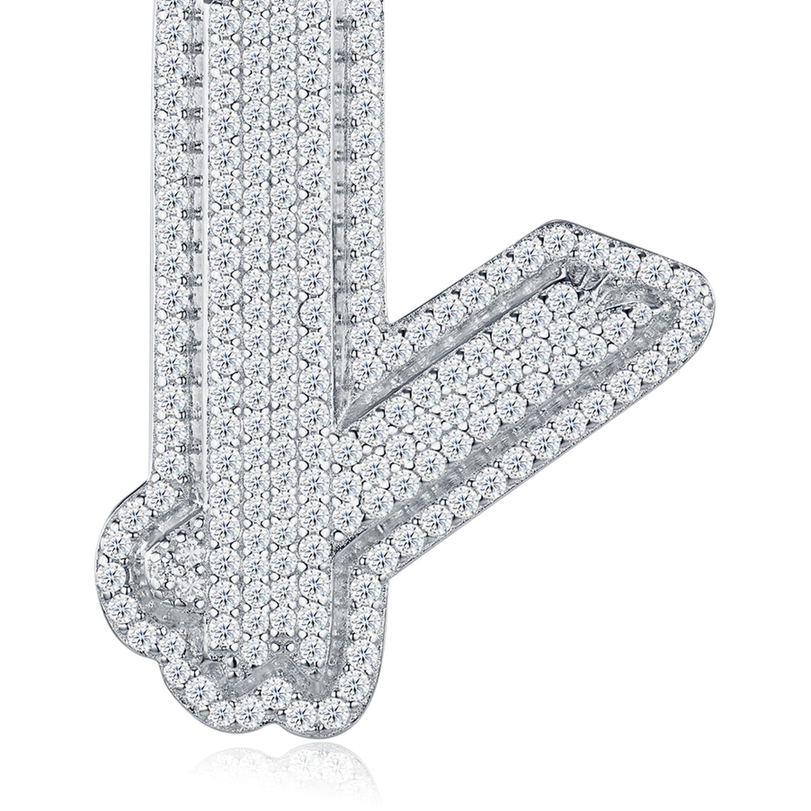 Initial Y Moissanite Iced Bubble Pendant Necklace in Sterling Silver — detail