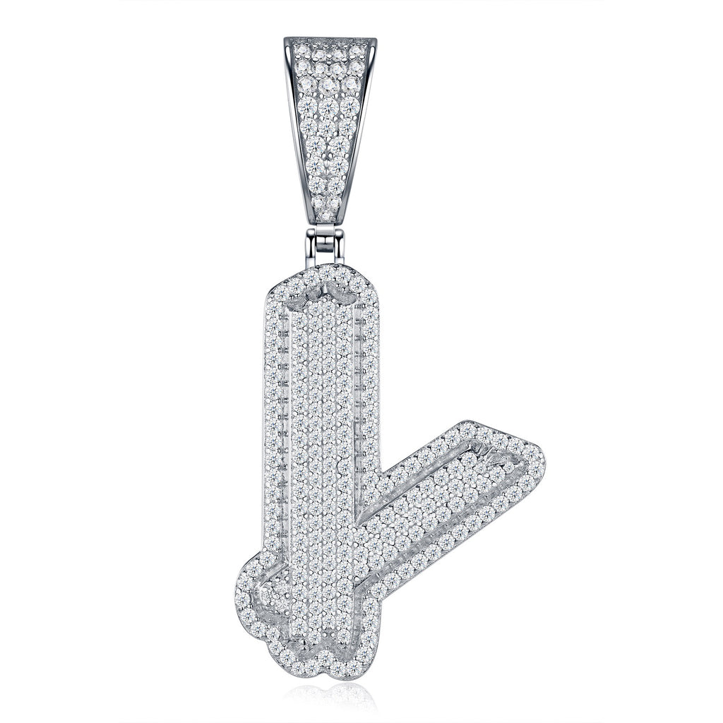 Initial Y Moissanite Iced Bubble Pendant Necklace in Sterling Silver