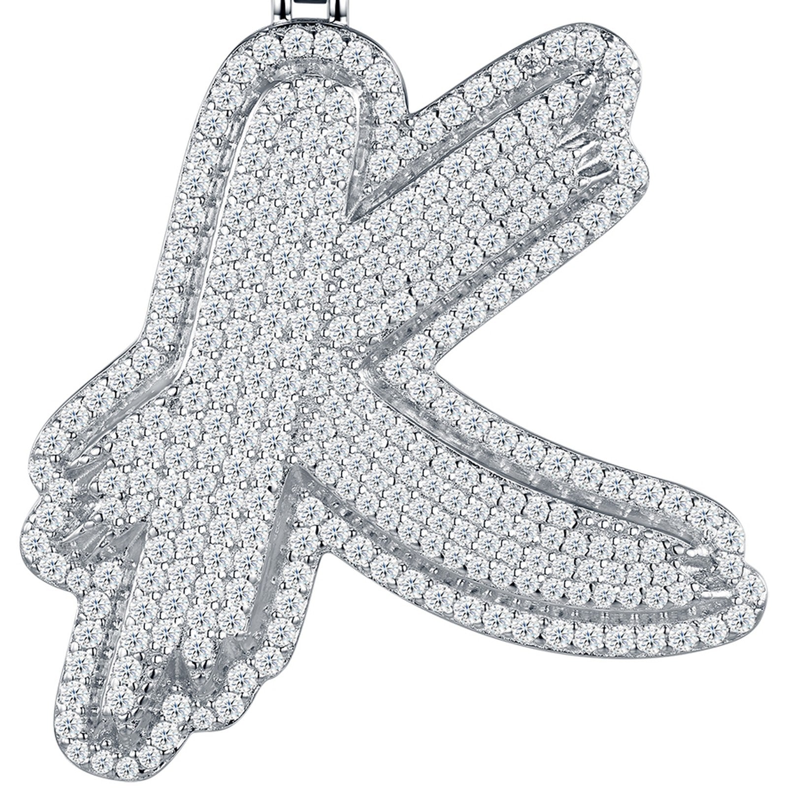 Initial K Moissanite Iced Bubble Pendant Necklace in Sterling Silver — detail