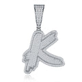 Initial K Moissanite Iced Bubble Pendant Necklace in Sterling Silver