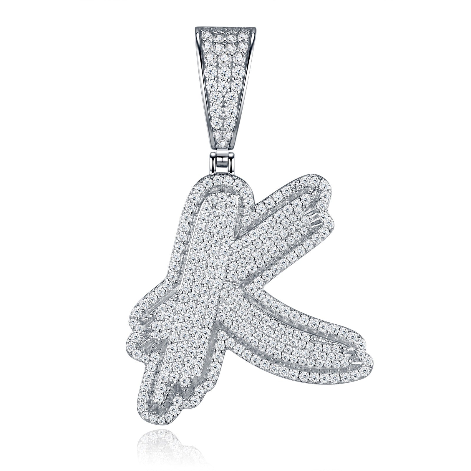 Initial K Moissanite Iced Bubble Pendant Necklace in Sterling Silver