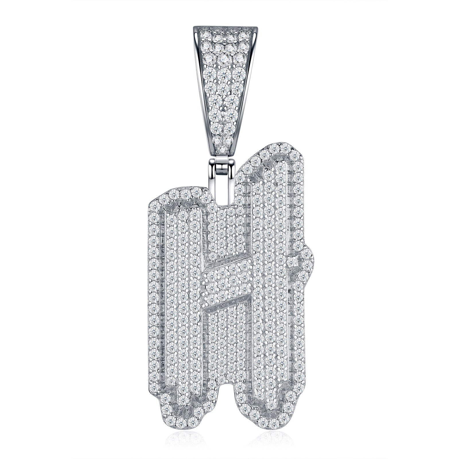 Initial H Moissanite Iced Bubble Pendant Necklace in Sterling Silver