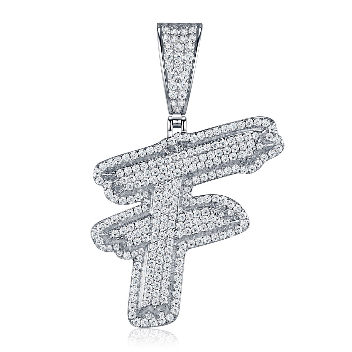 Initial F Moissanite Iced Bubble Pendant in Sterling Silver