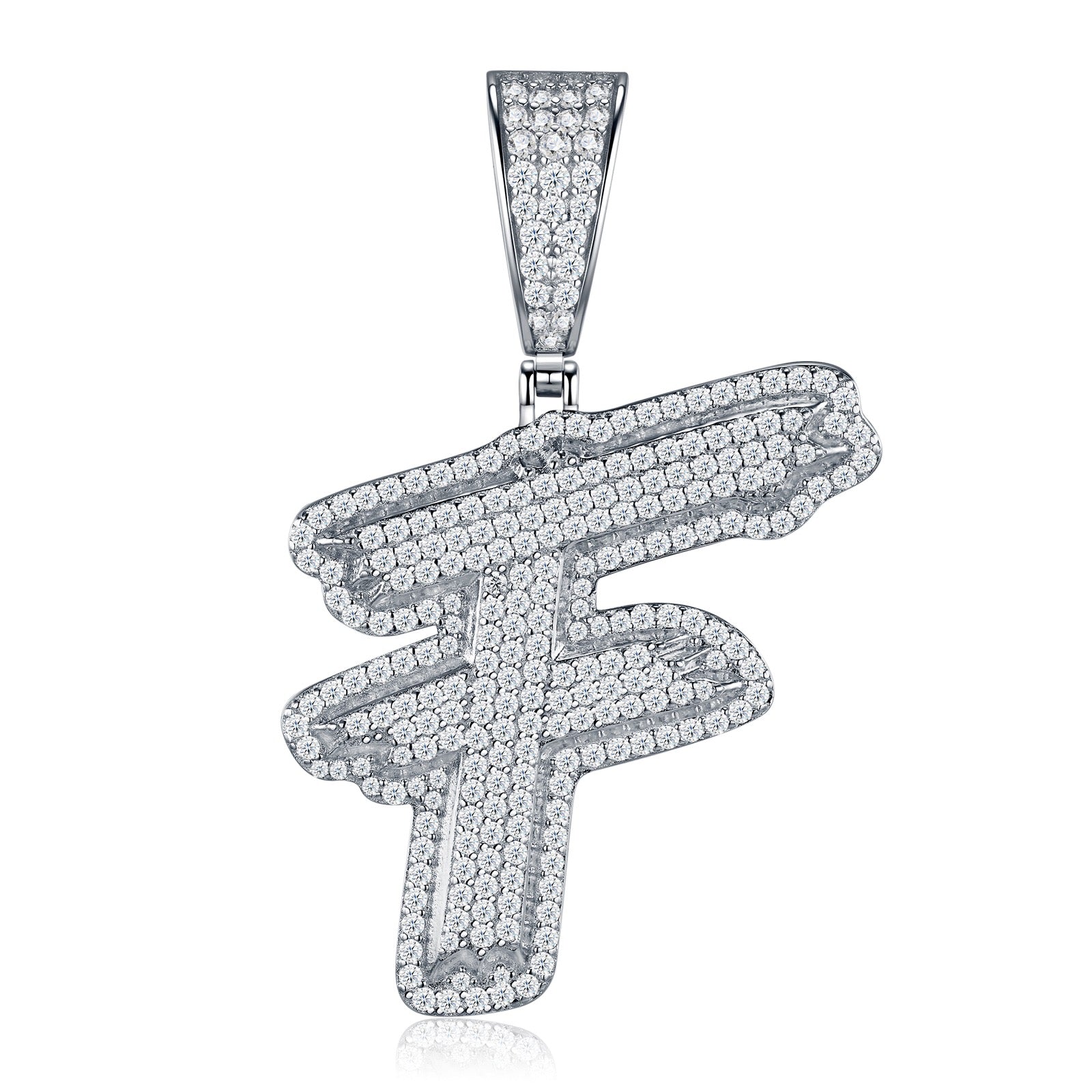 Initial F Moissanite Iced Bubble Pendant Necklace in Sterling Silver
