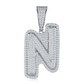 Initial N Moissanite Iced Bubble Pendant Necklace in Sterling Silver