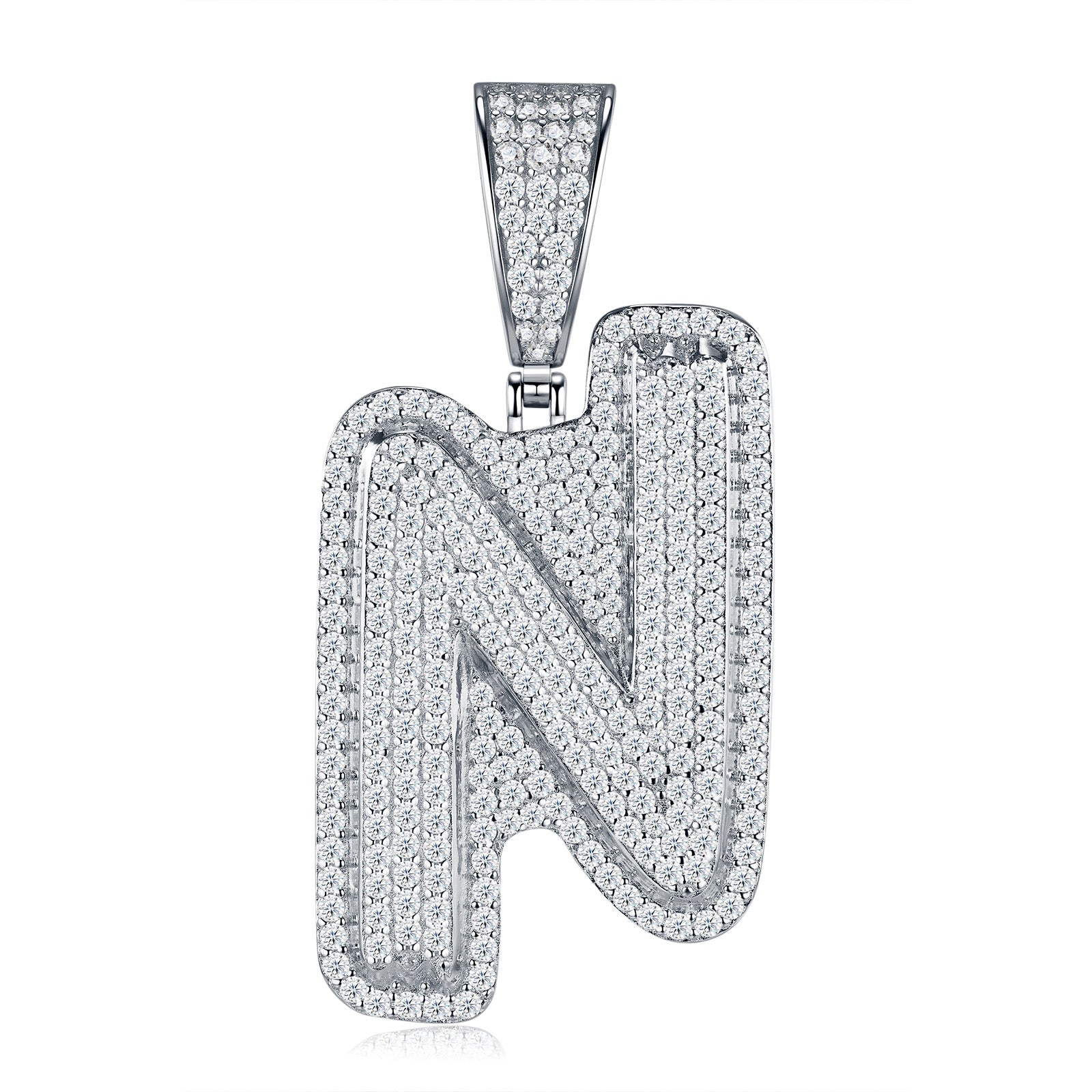 Initial N Moissanite Iced Bubble Pendant Necklace in Sterling Silver