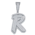 Initial R Moissanite Iced Bubble Pendant Necklace in Sterling Silver