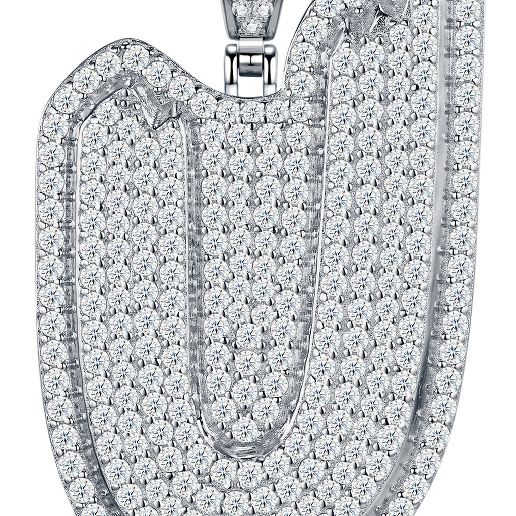 Initial U Moissanite Iced Bubble Pendant Necklace in Sterling Silver — detail