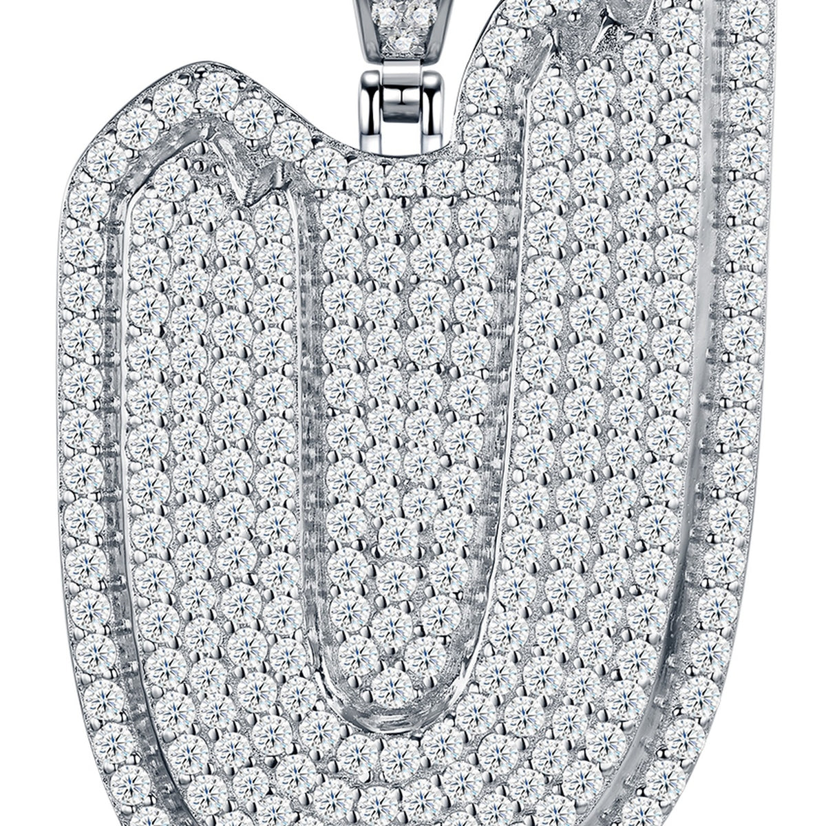 Initial U Moissanite Iced Bubble Pendant in Sterling Silver — detail