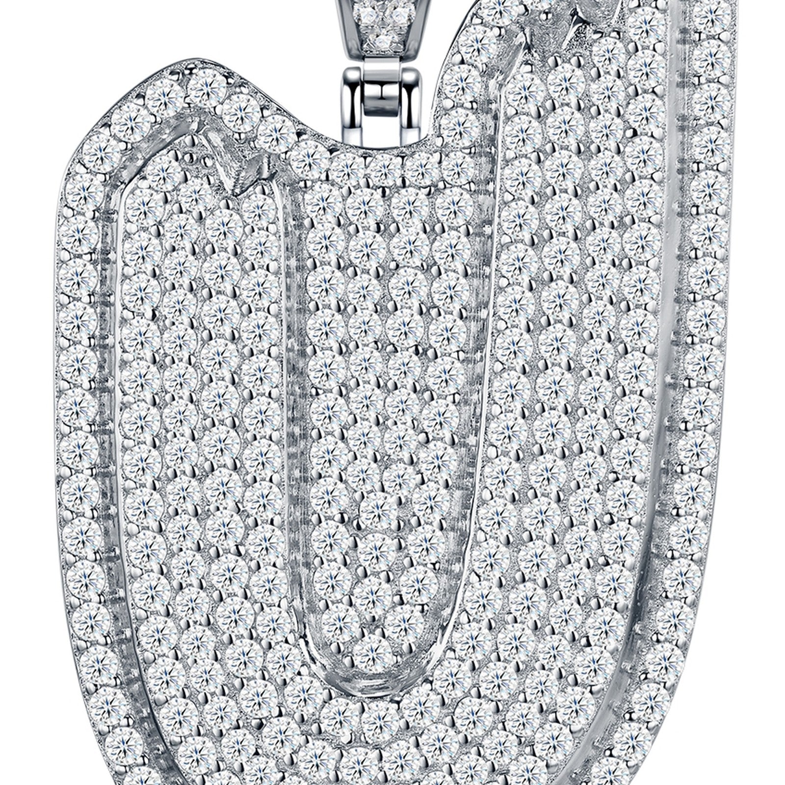 Initial U Moissanite Iced Bubble Pendant Necklace in Sterling Silver — detail