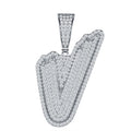 Initial V Moissanite Iced Bubble Pendant Necklace in Sterling Silver