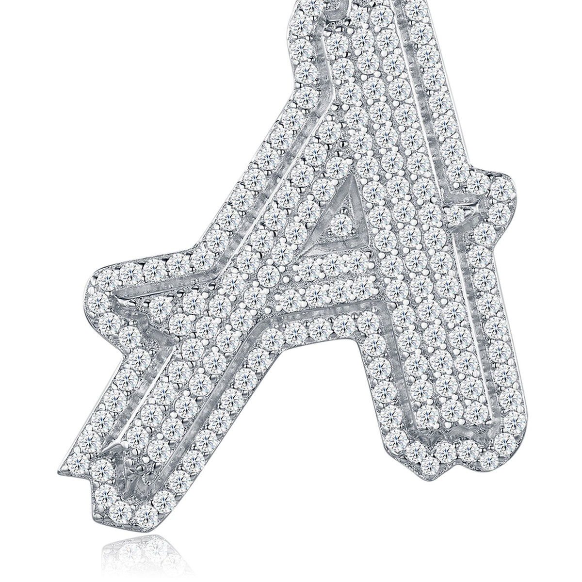 Initial A Moissanite Iced Bubble Pendant in Sterling Silver — detail