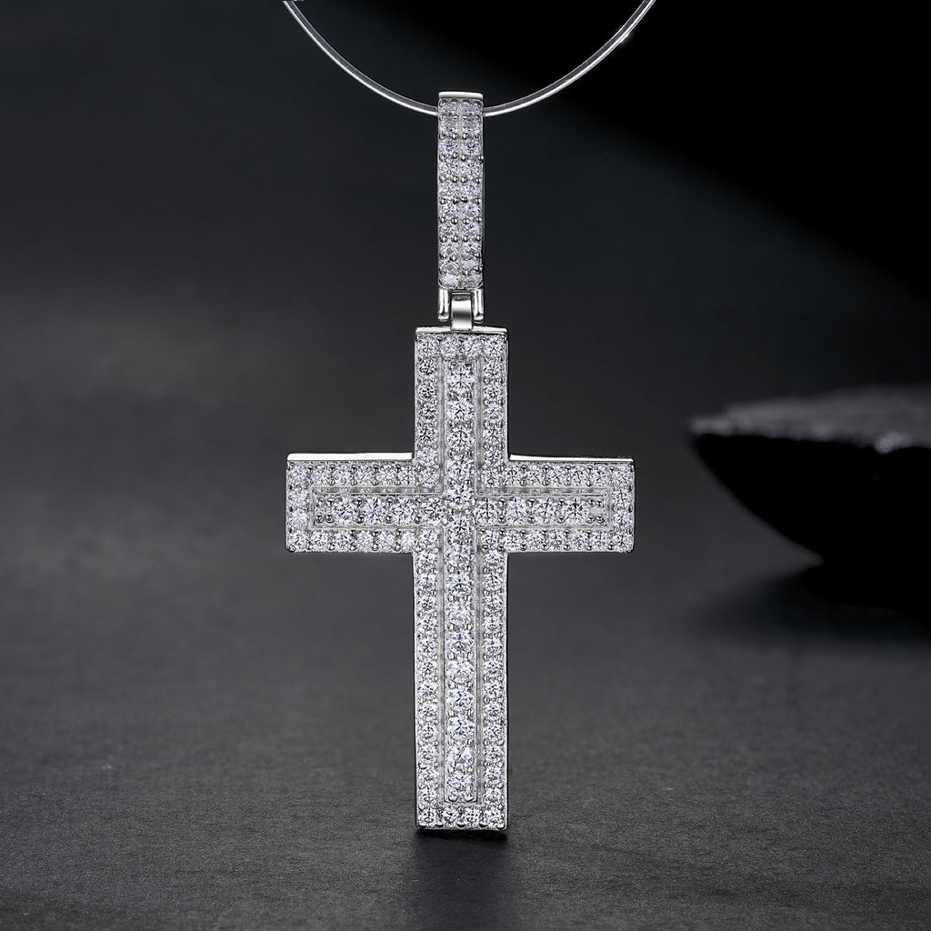 Emmanuel Moissanite Cross Necklace in Sterling Silver