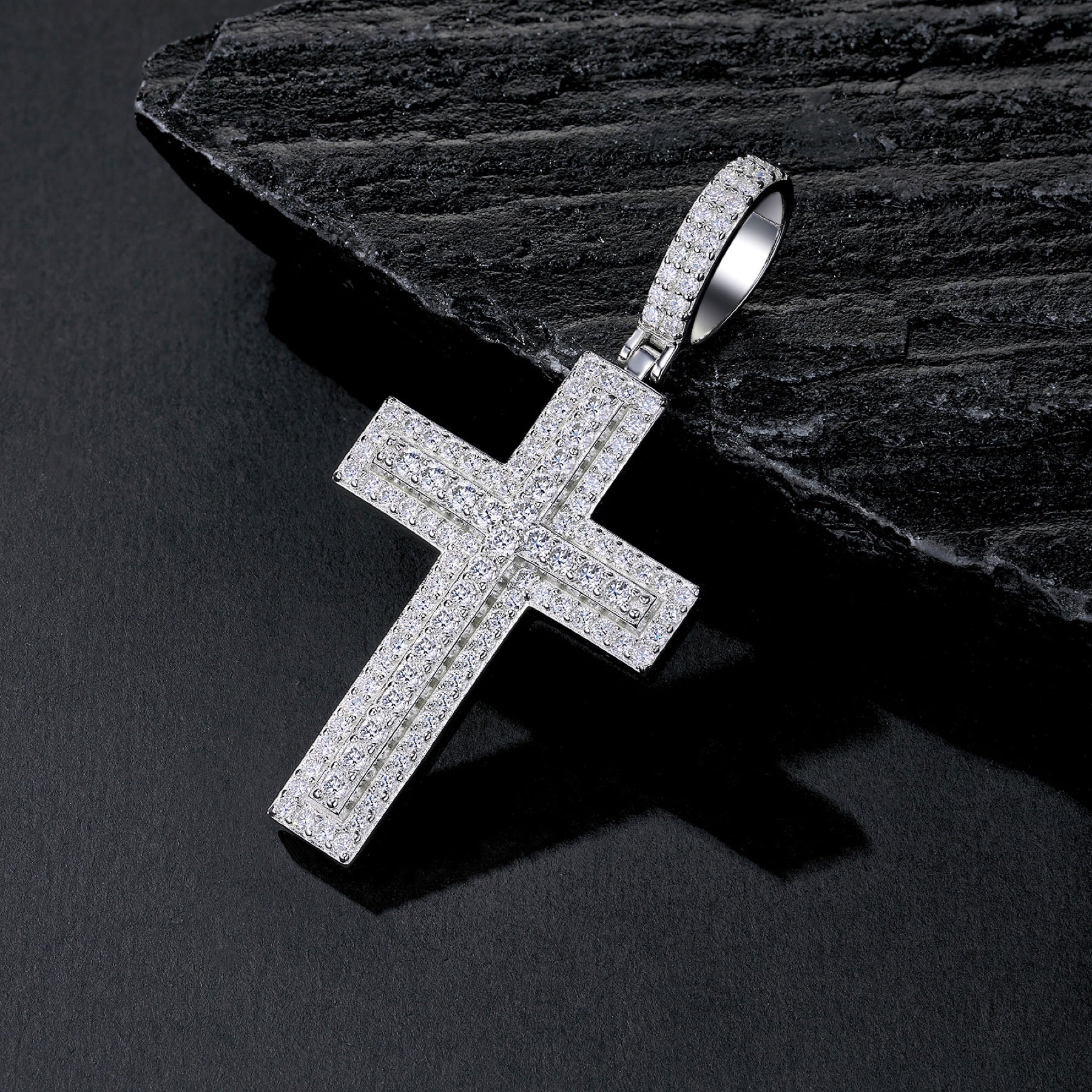 Emmanuel Moissanite Cross Necklace in Sterling Silver