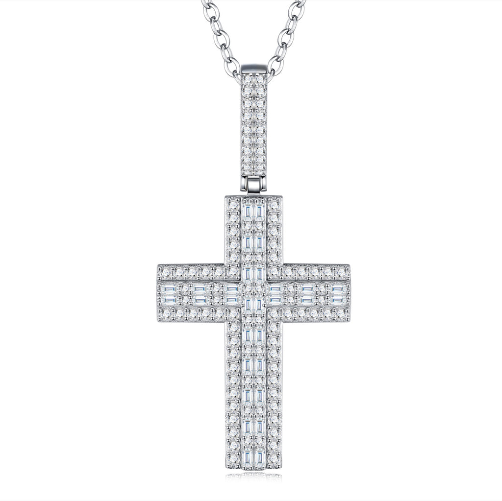 Providence Moissanite Cross Necklace in Sterling Silver