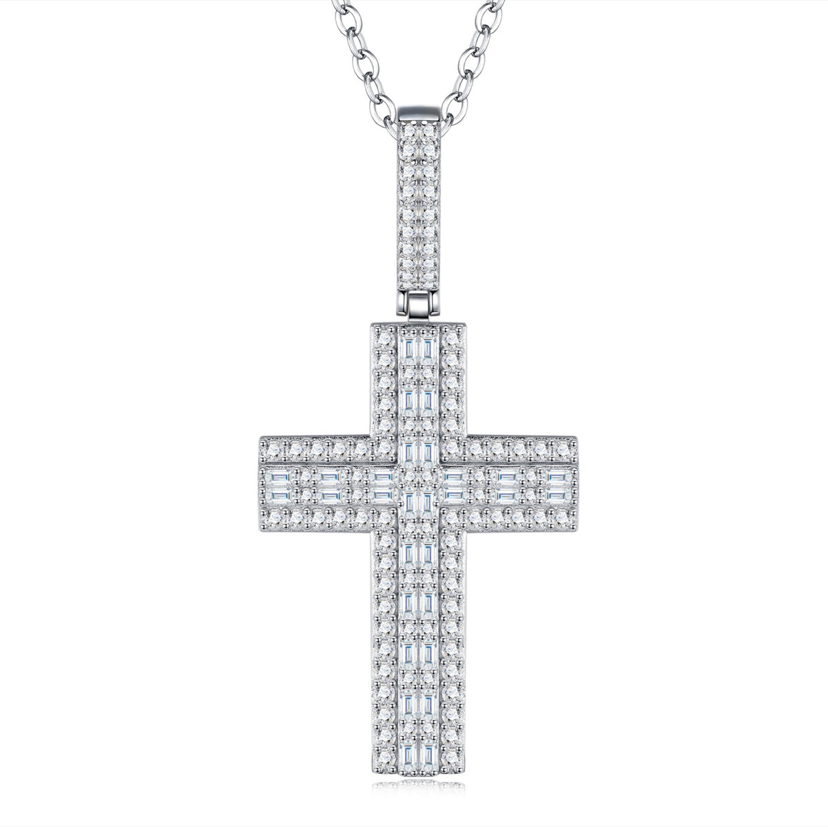Providence Moissanite Cross Pendant in Sterling Silver