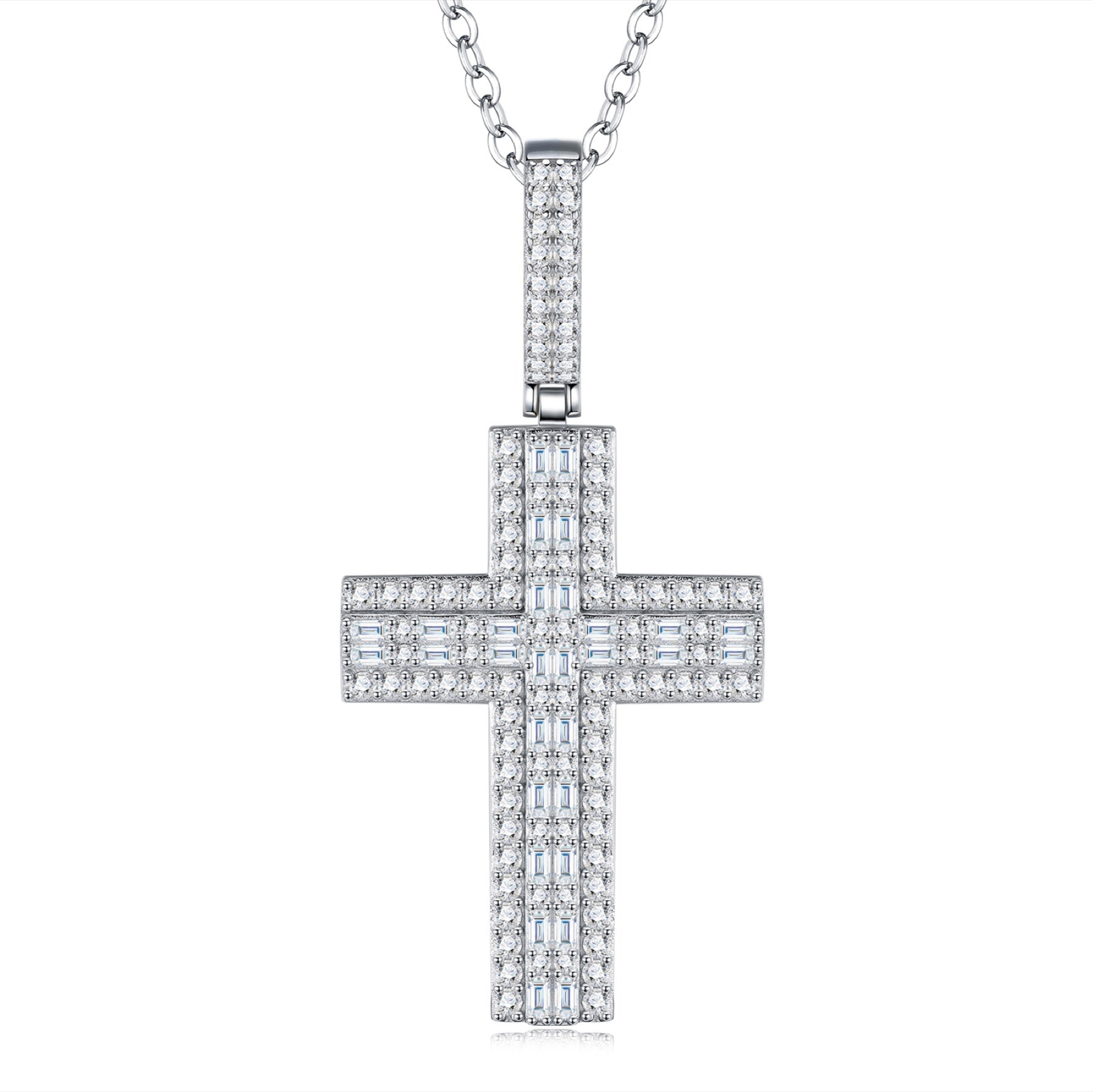 Providence Moissanite Cross Necklace in Sterling Silver
