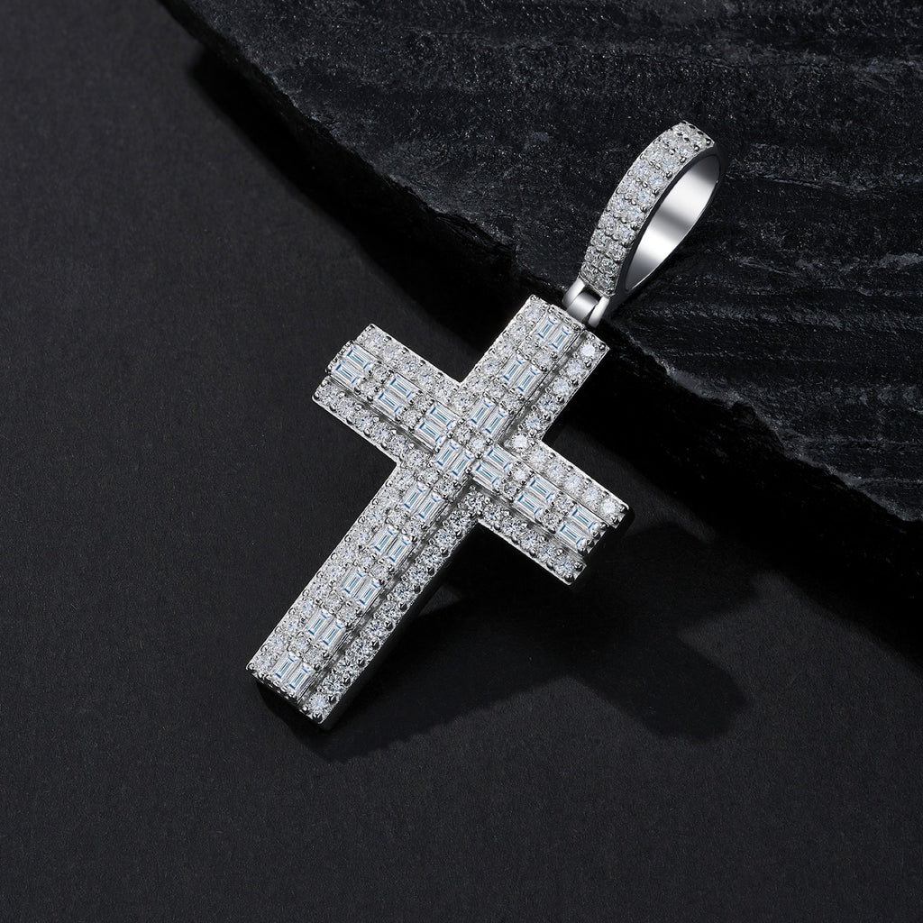 Providence Moissanite Cross Necklace in Sterling Silver