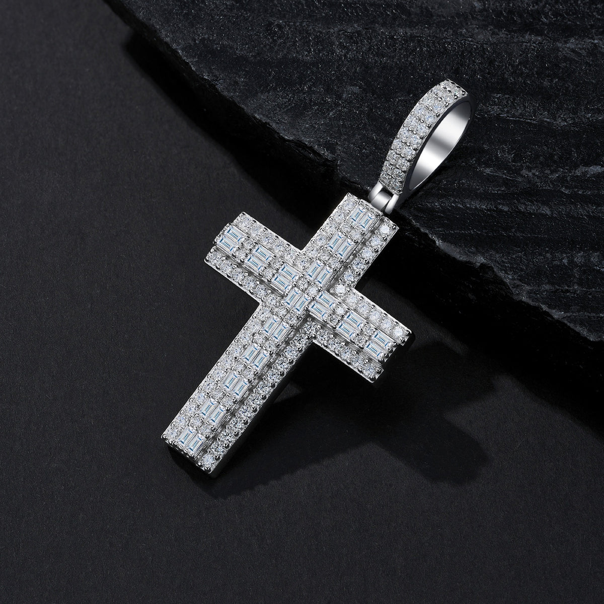 Providence Moissanite Cross Pendant in Sterling Silver