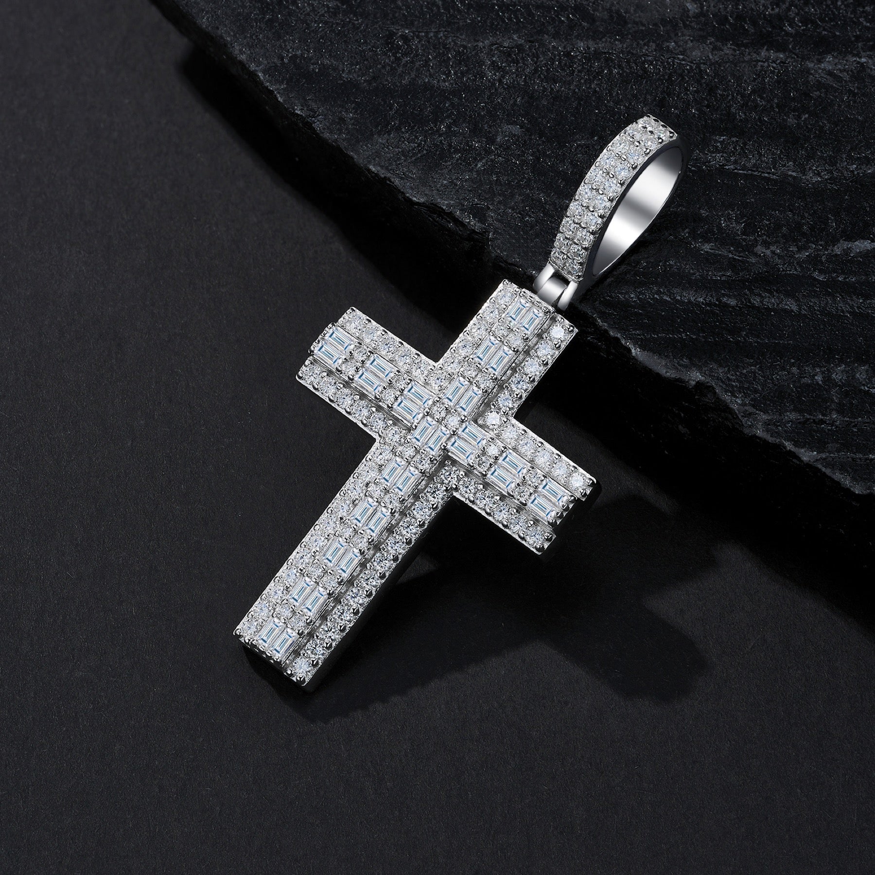 Providence Moissanite Cross Necklace in Sterling Silver