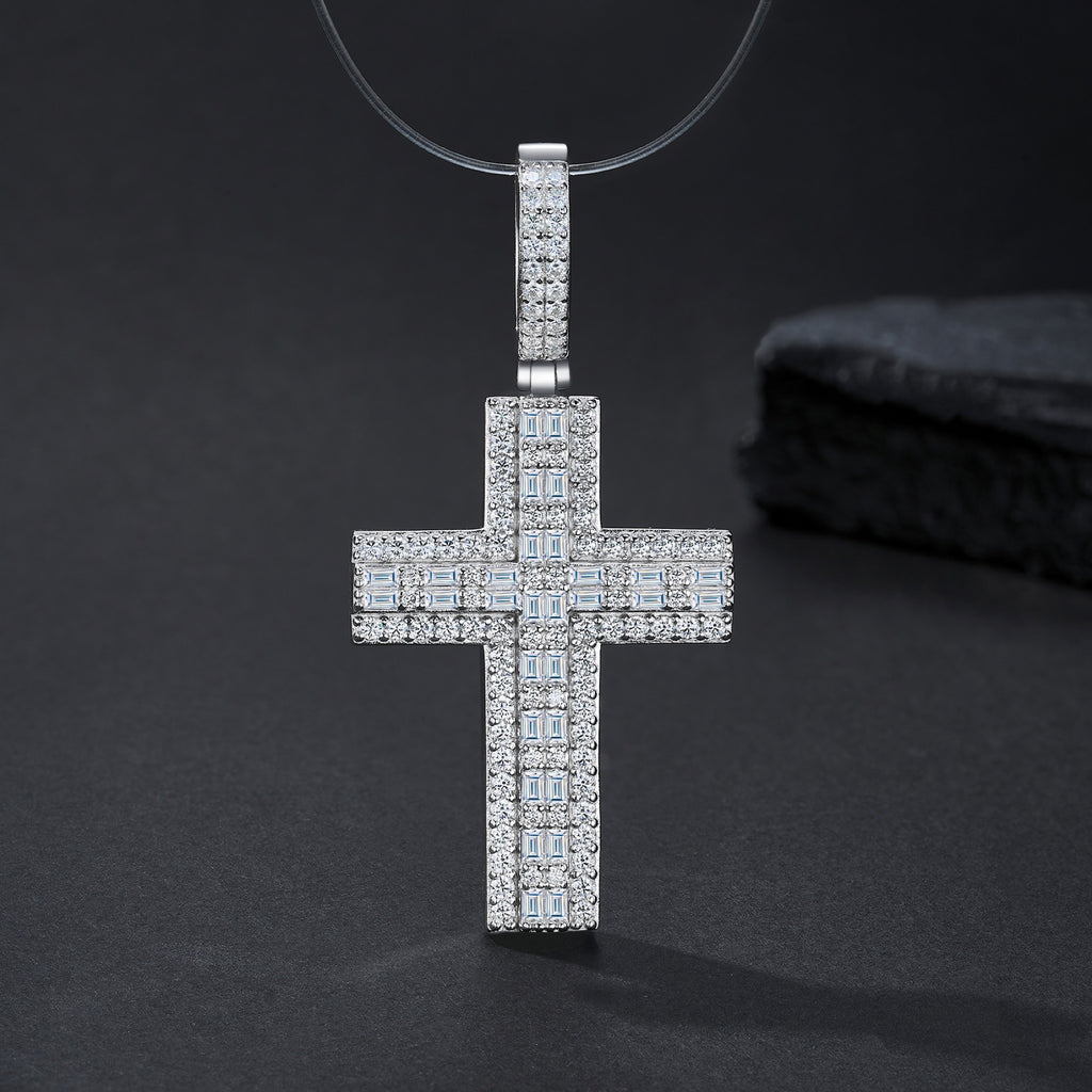 Providence Moissanite Cross Necklace in Sterling Silver