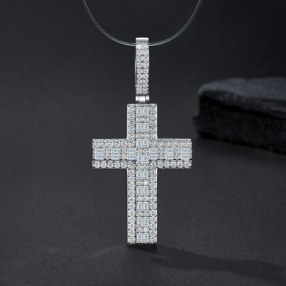 Providence Moissanite Cross Pendant in Sterling Silver