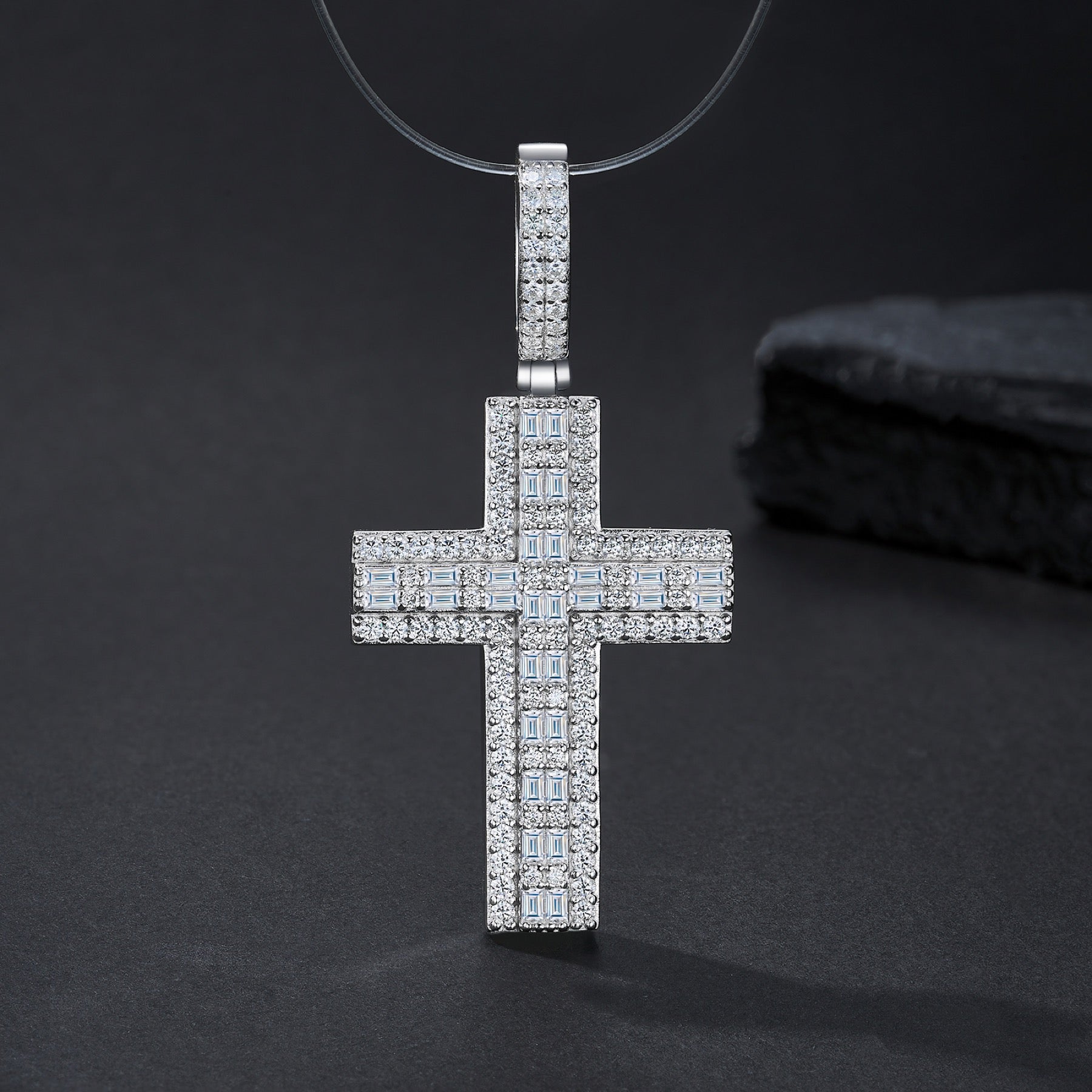 Providence Moissanite Cross Necklace in Sterling Silver