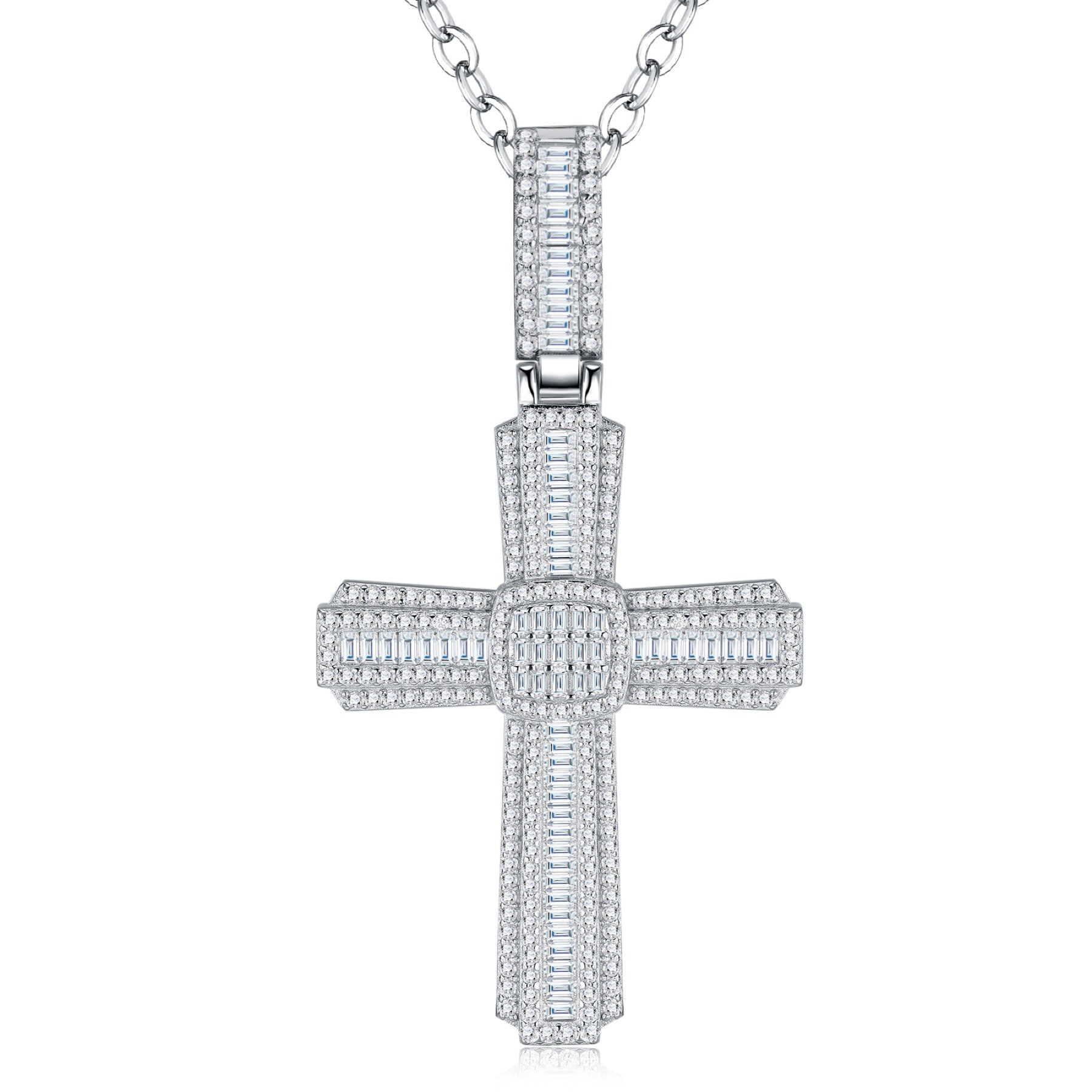 Covenant Moissanite Cross Necklace in Sterling Silver