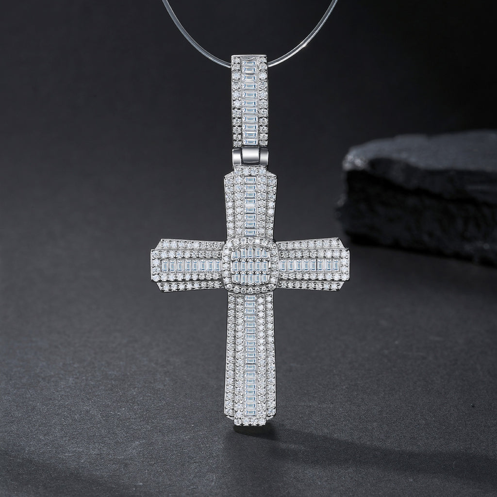 Covenant Moissanite Cross Necklace in Sterling Silver