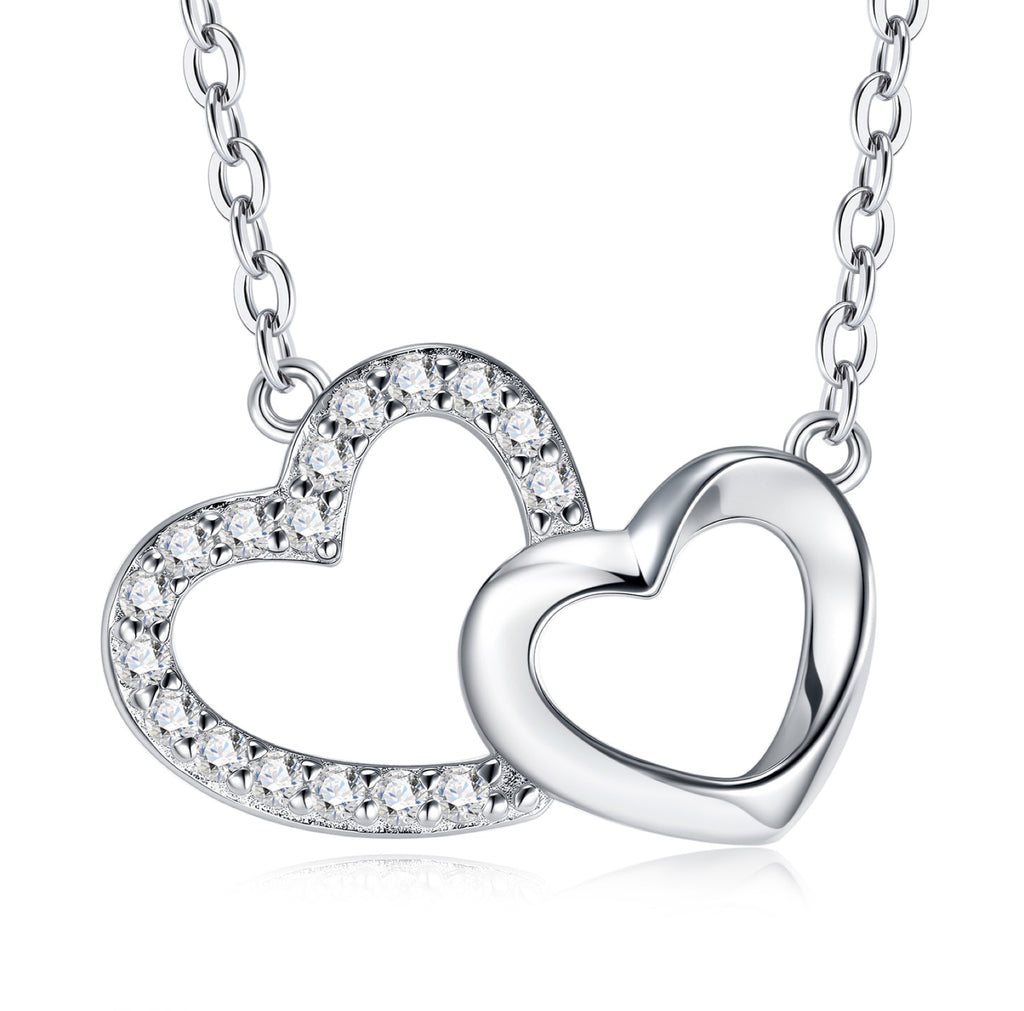 Twinheart Moissanite Double Heart Necklace in Sterling Silver