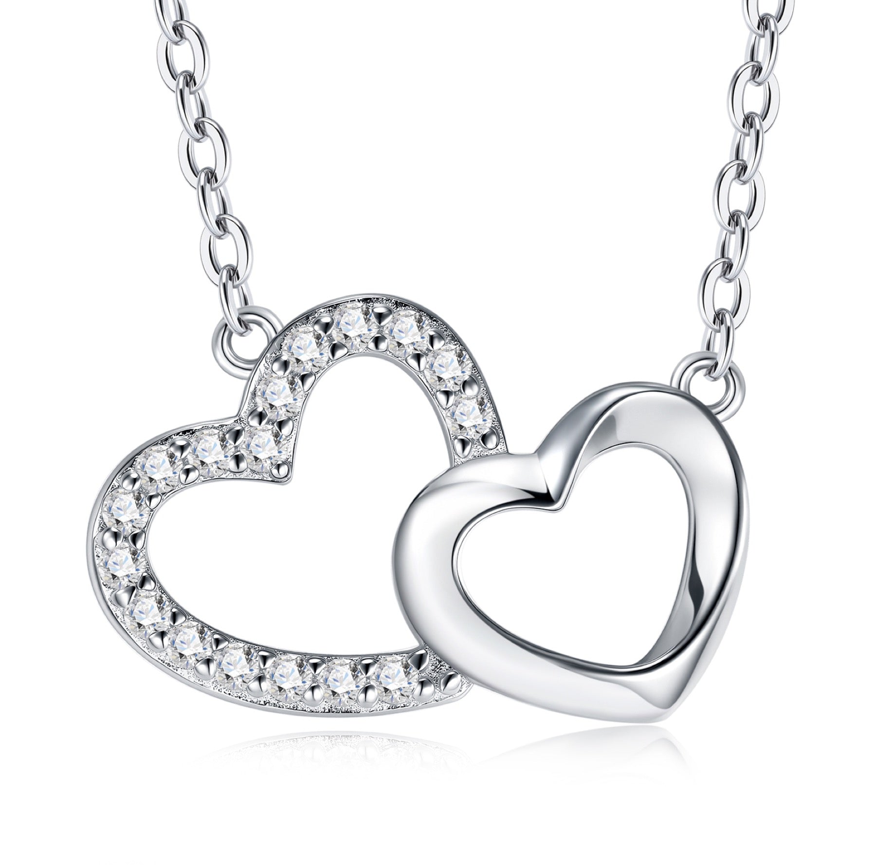 Twinheart Moissanite Double Heart Necklace in Sterling Silver