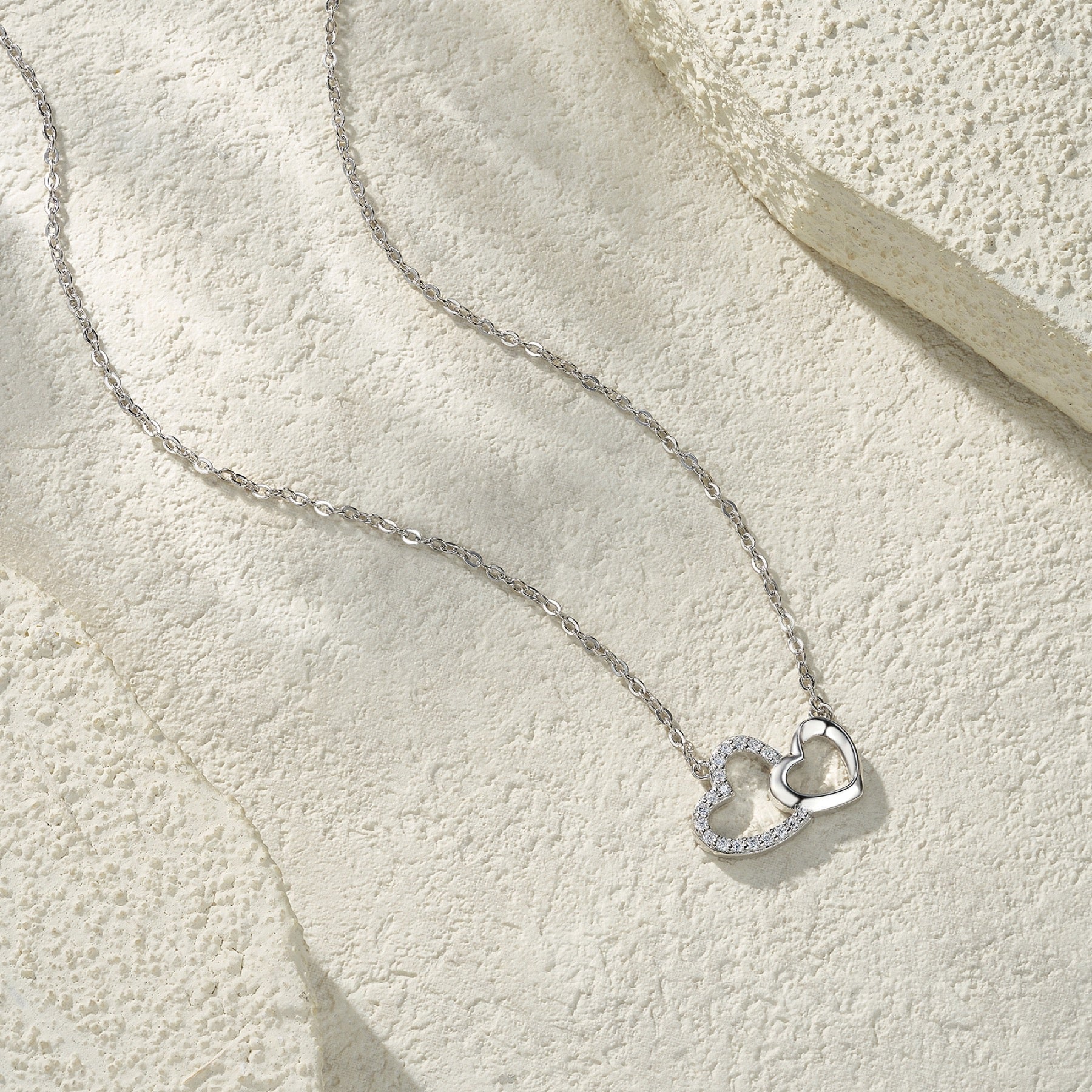 Twinheart Moissanite Double Heart Necklace in Sterling Silver