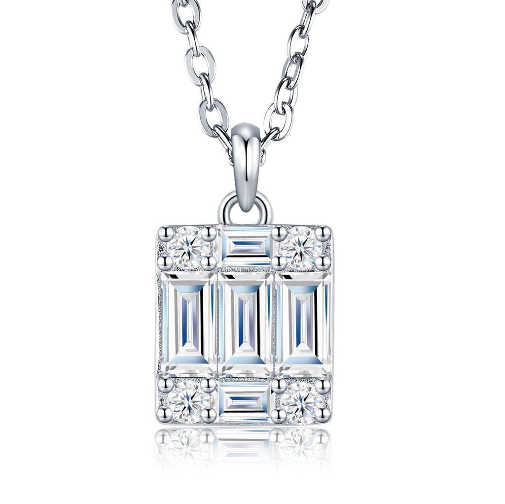 Facette Moissanite Baguette Cluster Pendant Necklace in Sterling Silver
