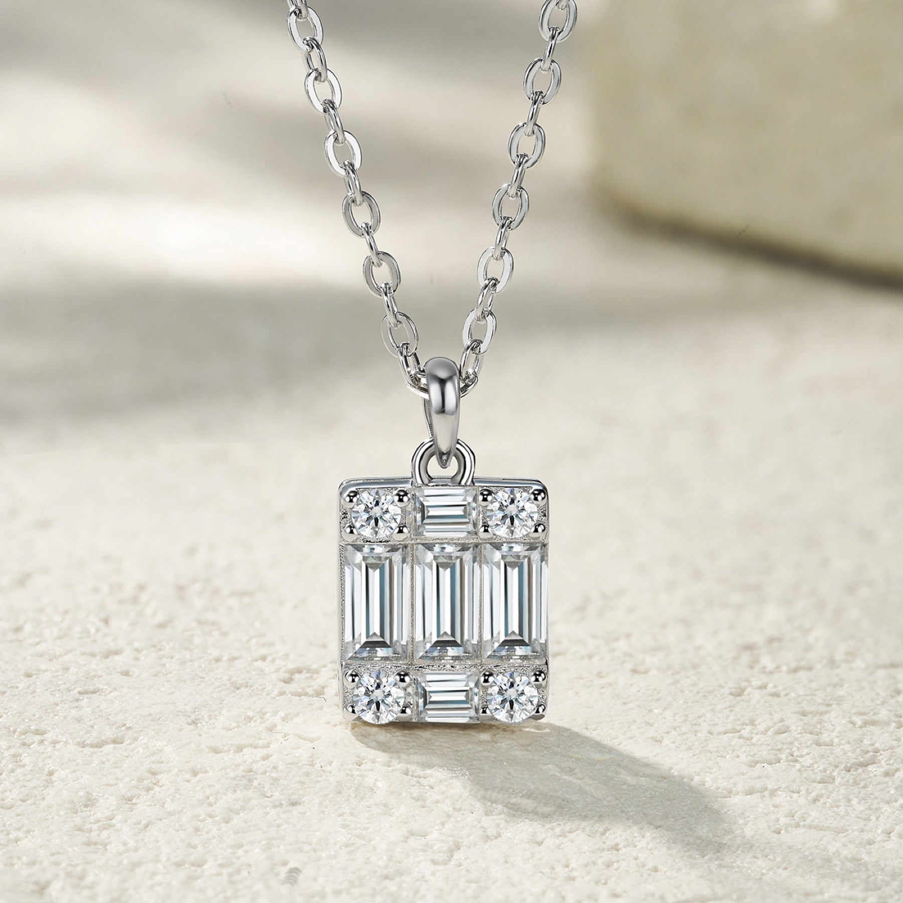 Facette Moissanite Baguette Cluster Pendant Necklace in Sterling Silver