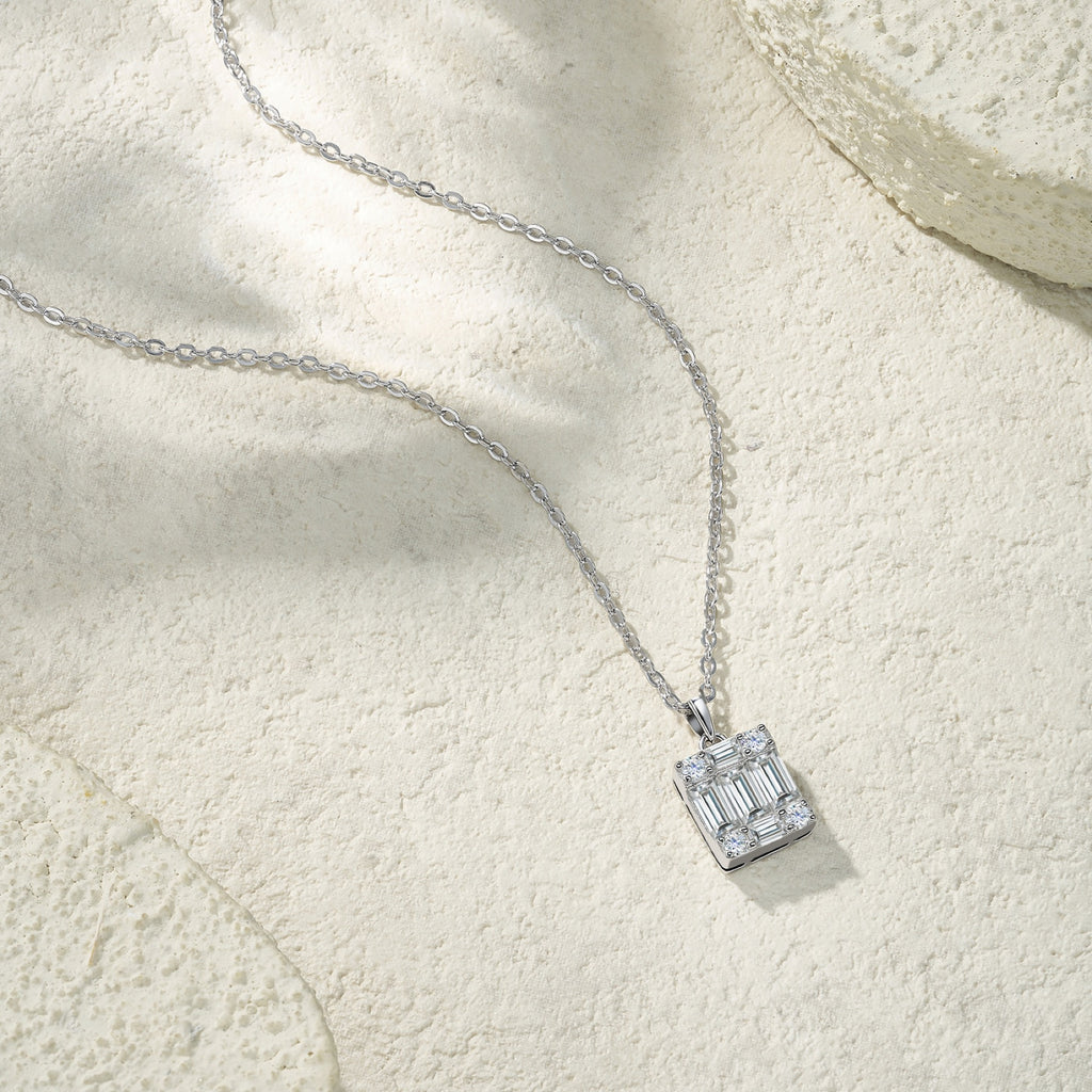 Facette Moissanite Baguette Cluster Pendant Necklace in Sterling Silver