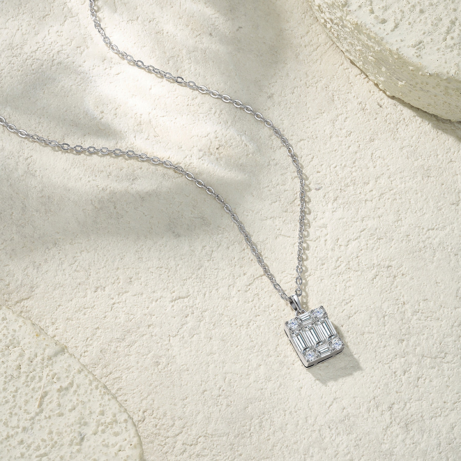 Facette Moissanite Baguette Cluster Pendant Necklace in Sterling Silver