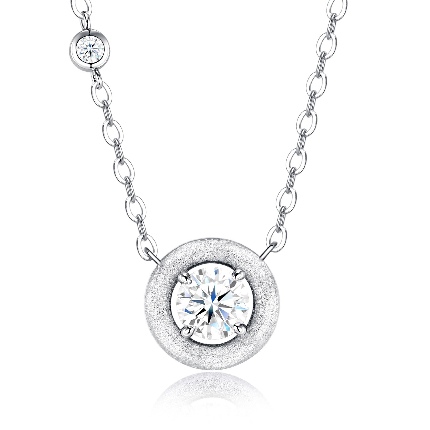 Solo Moissanite Bezel Solitaire Necklace in Sterling Silver