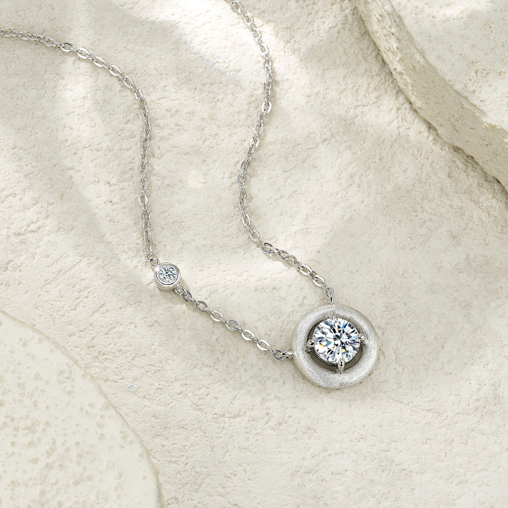 Solo Moissanite Bezel Solitaire Necklace in Sterling Silver