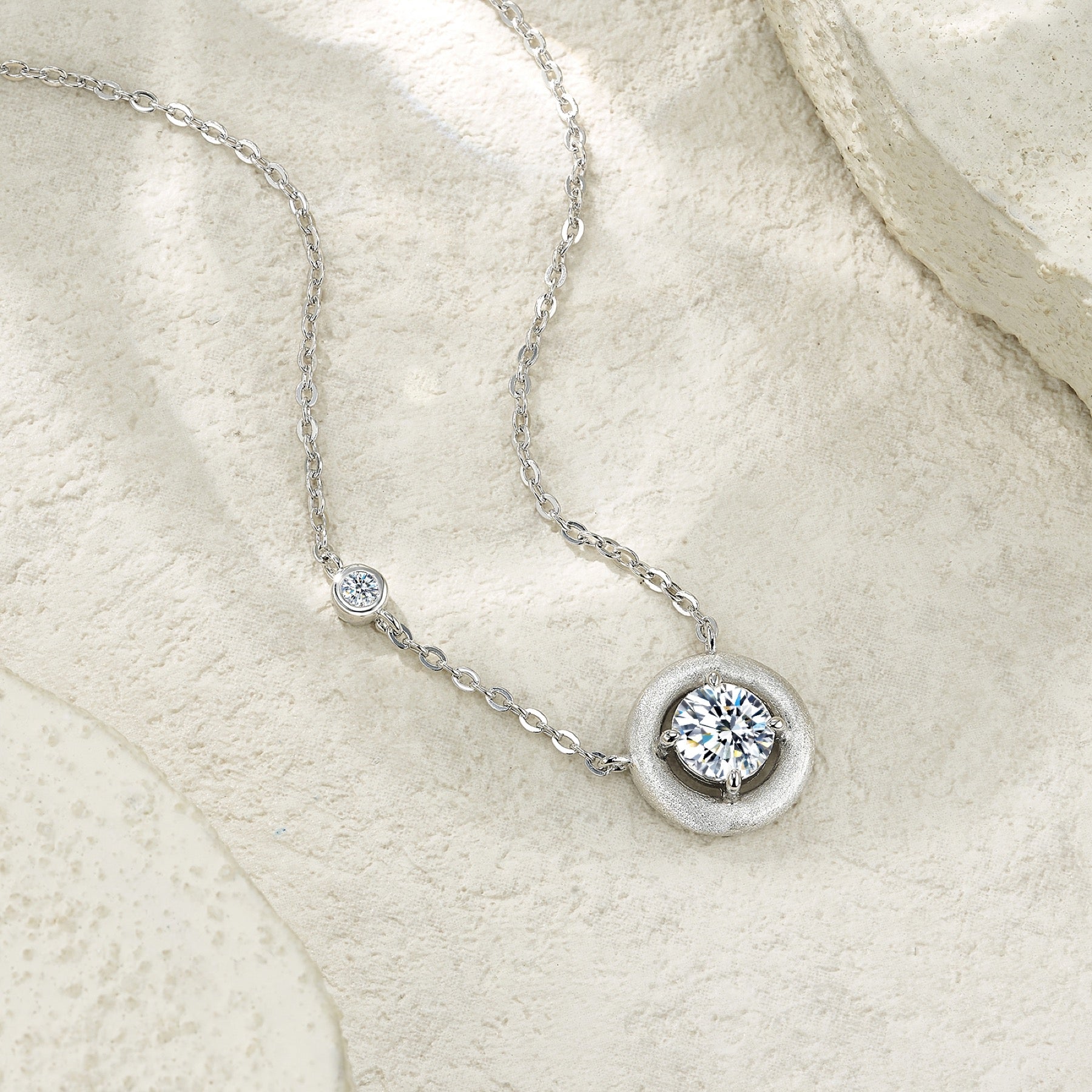 Solo Moissanite Bezel Solitaire Necklace in Sterling Silver
