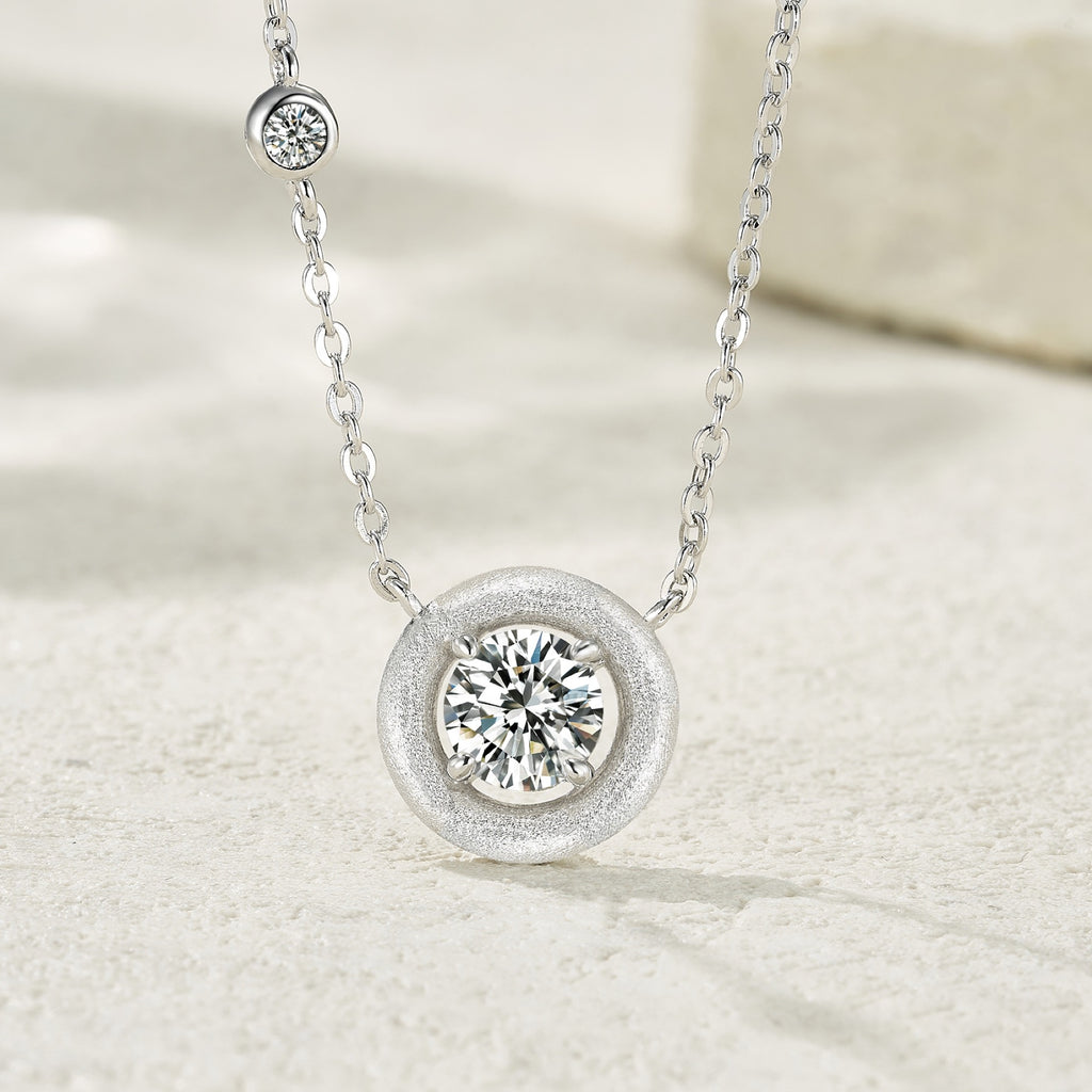 Solo Moissanite Bezel Solitaire Necklace in Sterling Silver