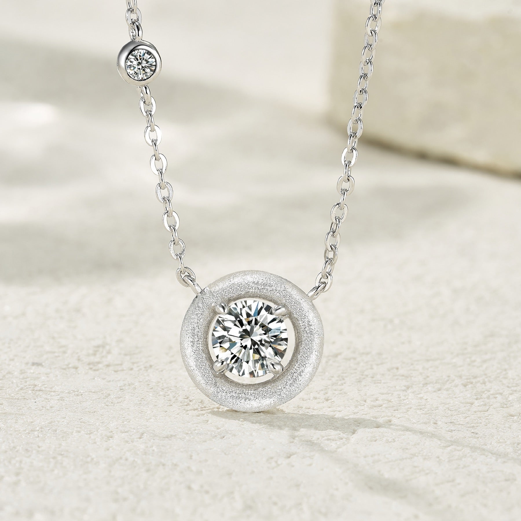 Solo Moissanite Bezel Solitaire Necklace in Sterling Silver
