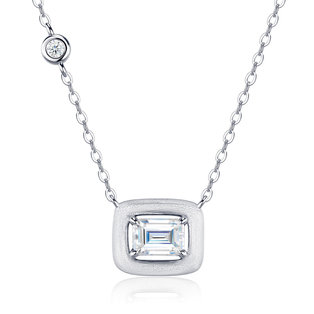 Slate Moissanite Emerald-Cut Bezel Necklace in Sterling Silver